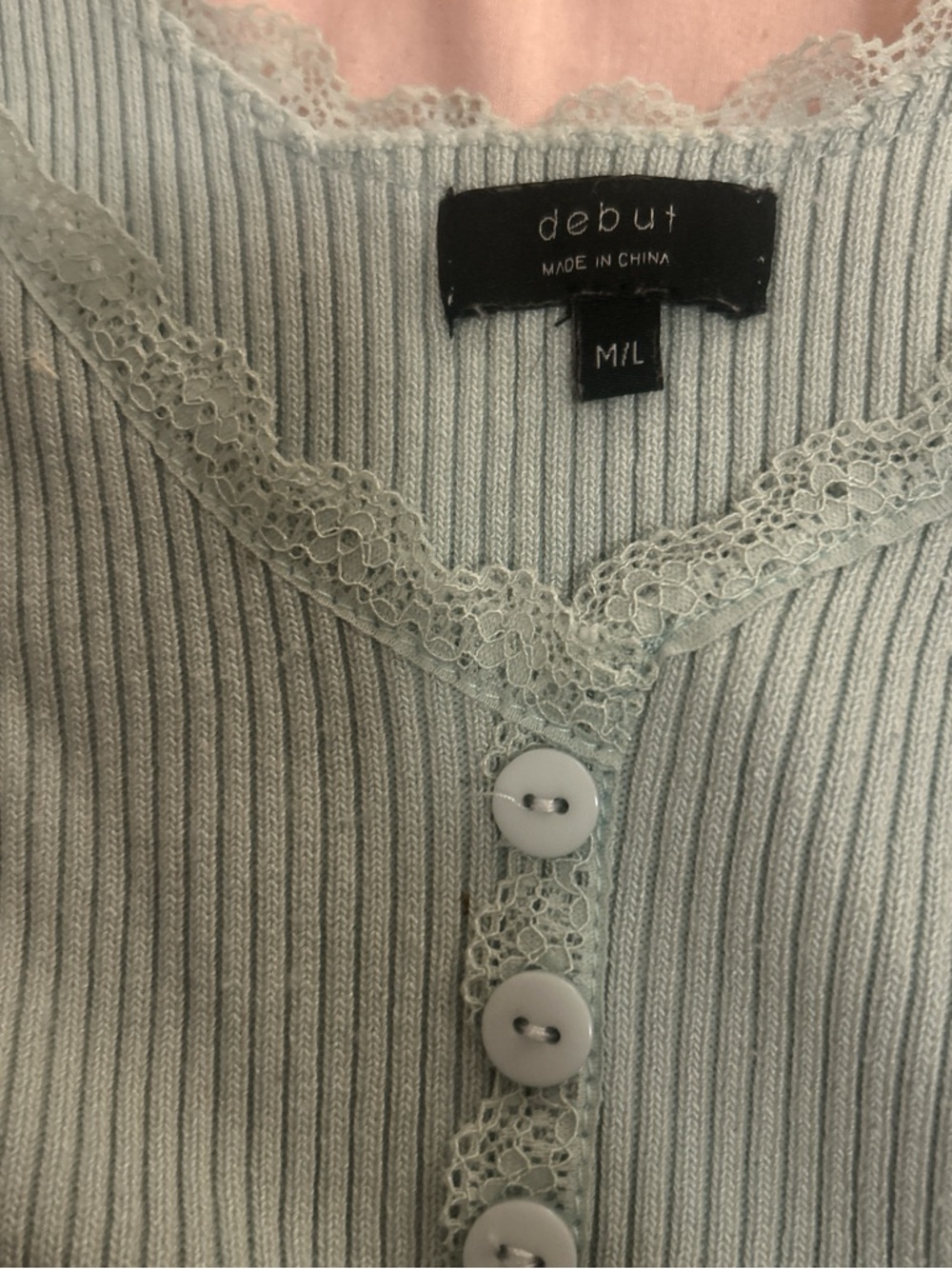 debut Mint Ribbed Lace-Trim Henley Tank - Picture 3 of 3